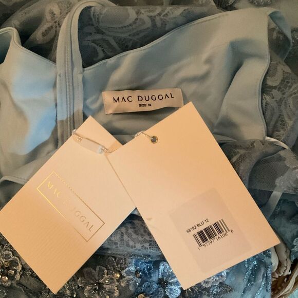 MAC DUGGAL 68192 Blue Embroidered Applique Wrap Over Flutter Sleeve Gown - Picture 14 of 14